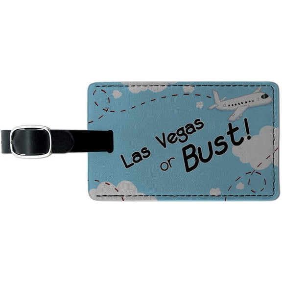 Las Vegas or Bust Flying Airplane Leather Luggage ID Tag Suitcase Carry-On