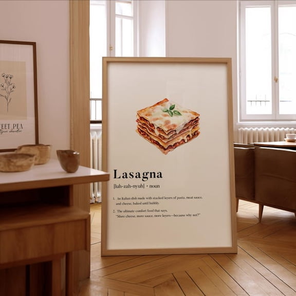 Lasagna Definition Print Gourmet Kitchen Wall Art or Un Poster Chefs & Food Lovers, Unframed Paper Poster 8x10in