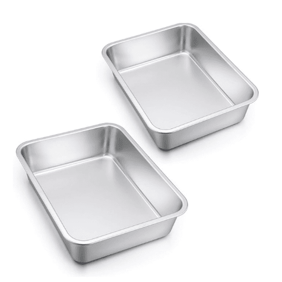 Lasagna Pan Set of 2, E-far Deep Stainless Steel Baking Pans, 12.75 x10 x3.2 Inches Rectangular Metal Roasting Baking Dish Bakeware for Oven, & Heavy Duty, Dishwasher Safe