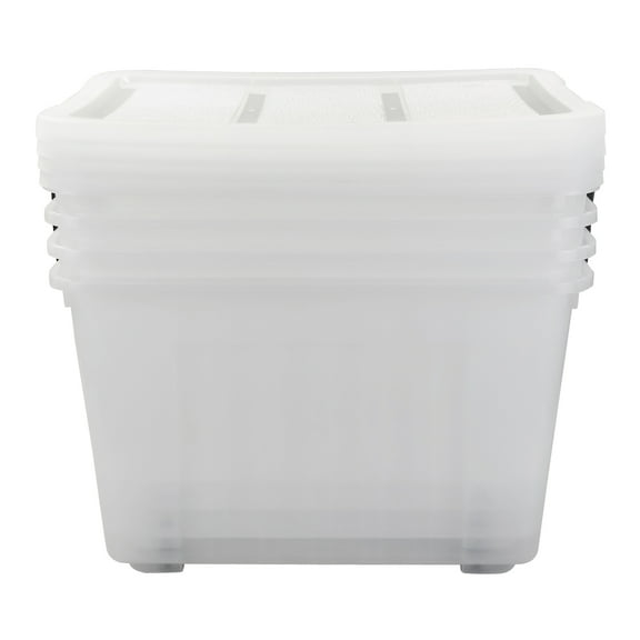 Lasbily 4 Packs 70L Large Plastic Storage Container with Wheels and Latching Lid, Stackable Storage Containers Bin, Clear