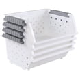 thumbnail image 1 of Lasbily Set of 4 Plastic Stackable Storage Baskets, Stackable Organizer Bins for Kitchen, Pantry and Bathroom, White, 1 of 11