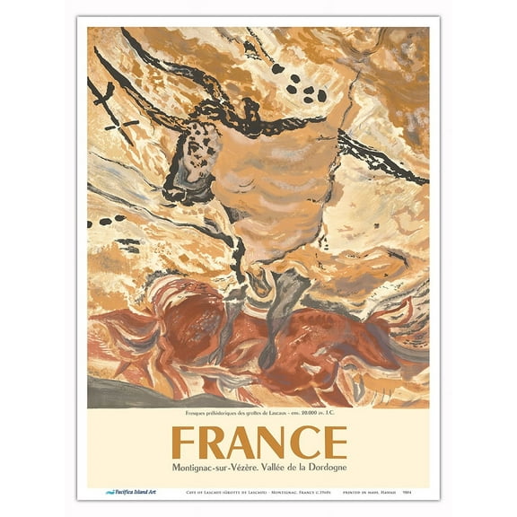 Lascaux Pre-historic Cave Paintings - Montignac France - Vintage Travel Poster c.1960s - Master Art Print (Unframed) 9in x 12in