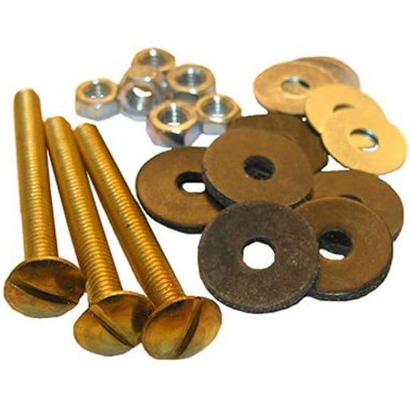 Lasco 04-3673 Toilet Tank to Bowl Solid Brass Bolts 5/16-inch X 3-inch, includes 3-Bolts and 6-each Rubber Washers, Metal Round Washers and Hex Nuts