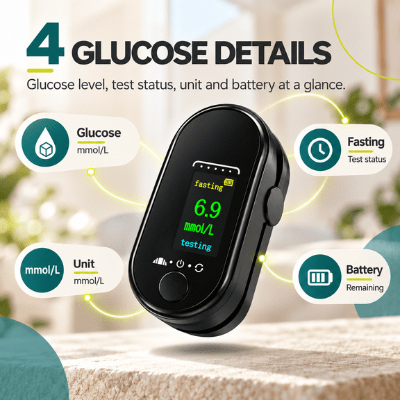 LaseLocks 1pc Blood Glucose Monitor, OLED Display Home Health Monitoring Device (Batteries Included)-Black