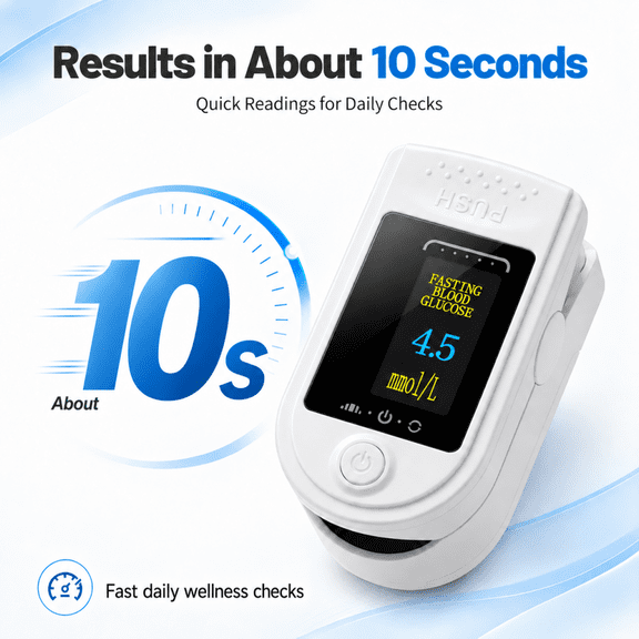 LaseLocks 2-in-1 Fingertip Blood Glucose & Oxygen Monitor, Non-Invasive SpO2 Glucose Meter , OLED Display 5s Reading Pulse Rate PI for Home Travel, Birthday Christmas Gifts for Parents-White-1 Pack