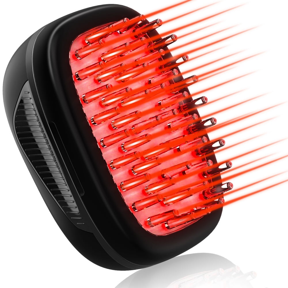 LaseLocks Red Light Massage Comb - 40 x 660nm LED Beads + 8 x 650nm LED Beads, Rechargeable, Compact Travel Design with Detachable Storage Pouch-Black