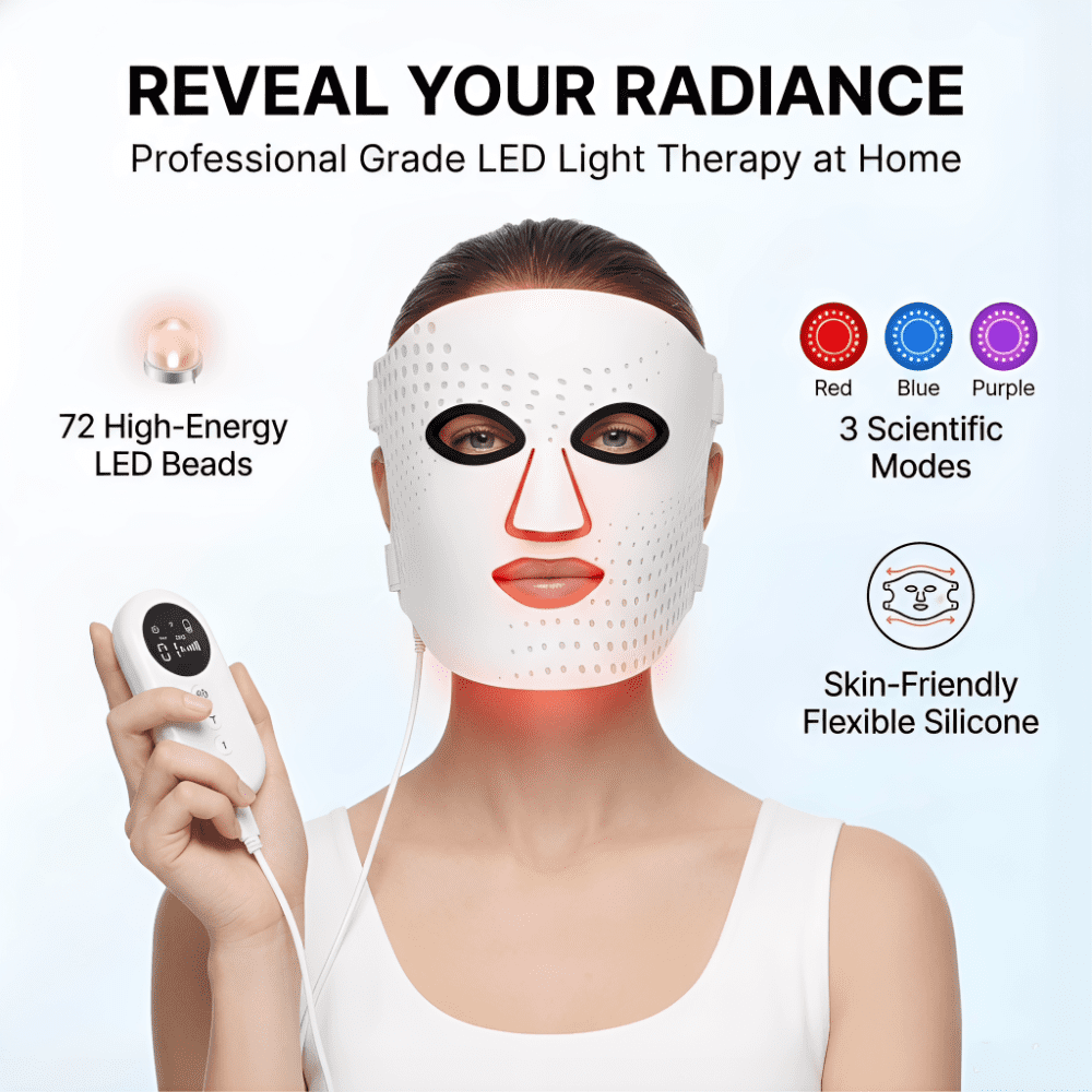 LaseLocks Soft Silicone Red Light Mask - 4 Wavelengths (850nm+830nm+633nm+456nm) - Portable for Home & Travel Relaxation - Ideal Gift for Men & Women