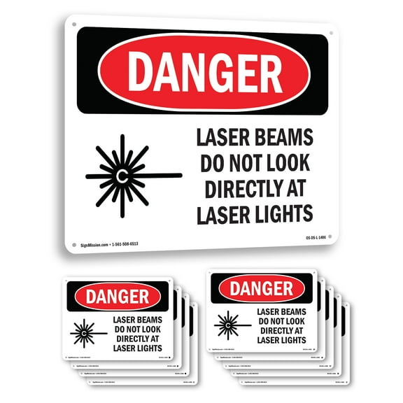 Laser Beams Look Directly Lights OSHA Danger Aluminum Sign 10 Inch x 7 Inch - 10 Pack