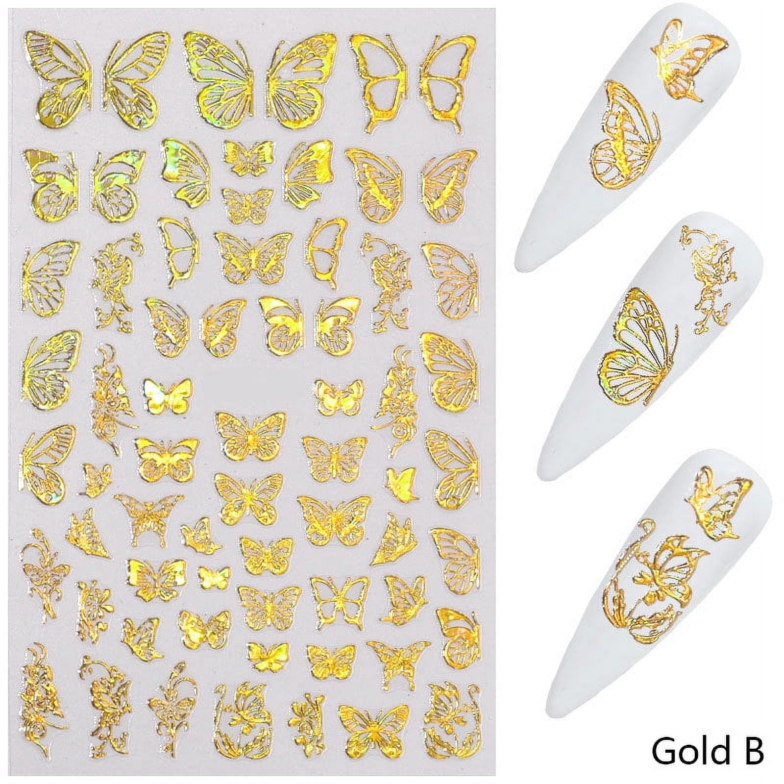 Laser Butterfly Nail Art Stickers Nail Decals Decorations DIY Manicure ...