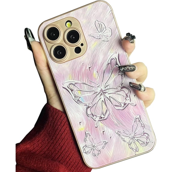 Laser Butterfly Painted Metal Camera Lens Glass for iPhone Case (Gold,iPhone 14 Plus)