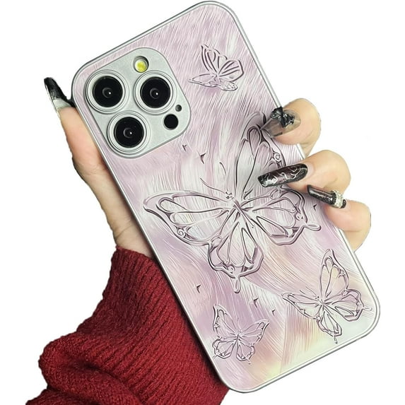 Laser Butterfly Painted Metal Camera Lens Glass for iPhone Case (Silver,iPhone 12 Mini)
