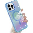 thumbnail image 1 of Laser Case Designed for iPhone 14 Pro Max Compatible with Magsafe Fluorescent Iridescent Transparent Phone Case for Women Men Soft TPU Bumper Hard Back Shockproof Protective Cover-Clear/Blue, 1 of 12