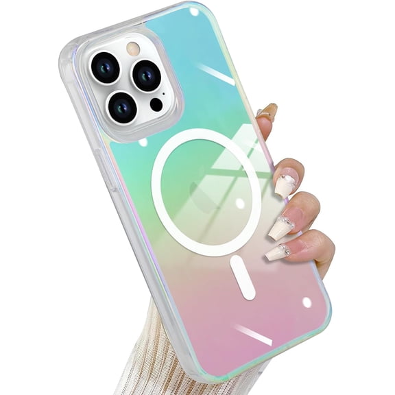 Laser Case Designed for iPhone 15 Pro Compatible with Magsafe Fluorescent Iridescent Transparent Phone Case for Women Men Soft TPU Bumper Hard Back Shockproof Protective Cover-Clear