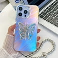 thumbnail image 1 of Laser Case for iPhone 13 Pro Case with Detachable Bracelet, Luxury Plating Butterfly Design with Foldable Kickstand for Women & Girls Electroplated Shockproof Protective Cover, Butterfly-D, 1 of 10