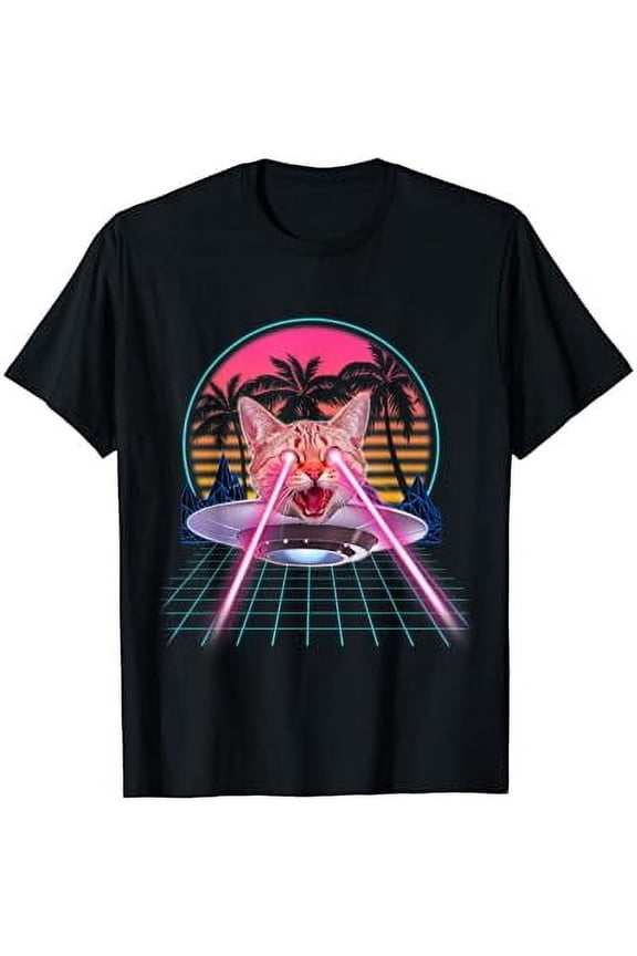 Laser Cat Eyes Kitten UFO Retro 80s Funny Lovers T-shirt