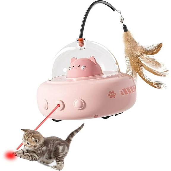 Laser Cat Toy for Indoor Cats,2 in 1 UFO-Vehicle Automatic Motion with Feather,Rechargeable Electronic Smart Sensor,Interactive Toys for Bored Cats/Kittens/Dogs,Ideal Gift for Pet Lover