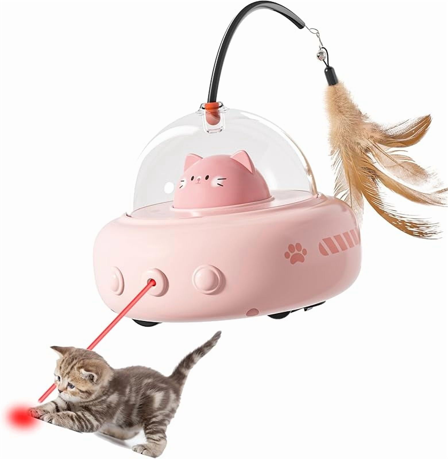 Laser Cat Toy for Indoor Cats,2 in 1 UFO-Vehicle Automatic Motion with Feather,Rechargeable Electronic Smart Sensor,Interactive Toys for Bored Cats/Kittens/Dogs,Ideal Gift for Pet Lover
