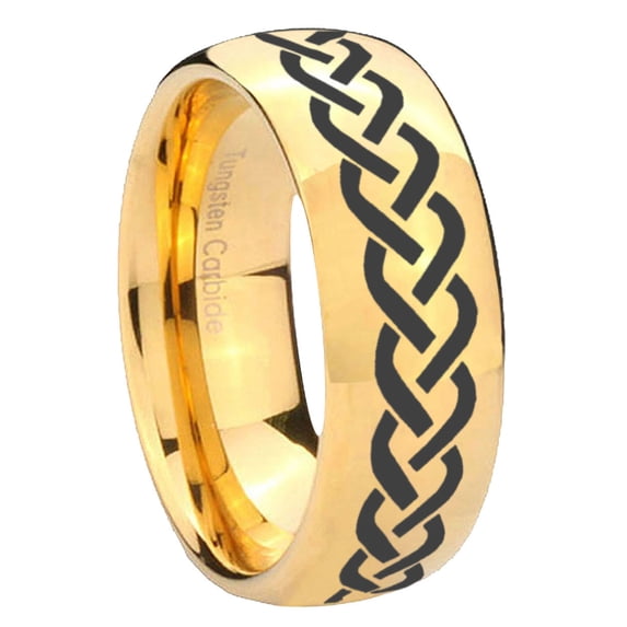 Laser Celtic Knot Dome Gold Plated Tungsten Men Ring 10MM
