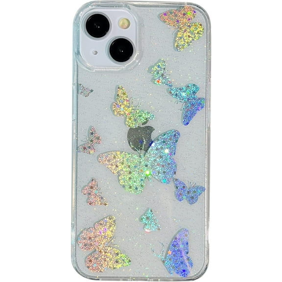 Laser Colorful Glitter Bling Sparkling Butterfly Protection Clear Soft Compatible with iPhone Case (ButterF,iPhone 14 Pro Max)
