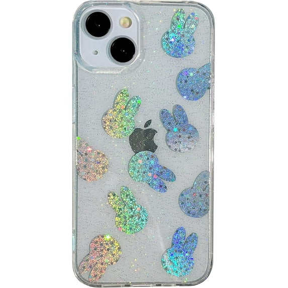 Laser Colorful Glitter Bling Sparkling Rabbit Bunny Protection Clear Soft Compatible with iPhone Case (Rabbit,iPhone 13)