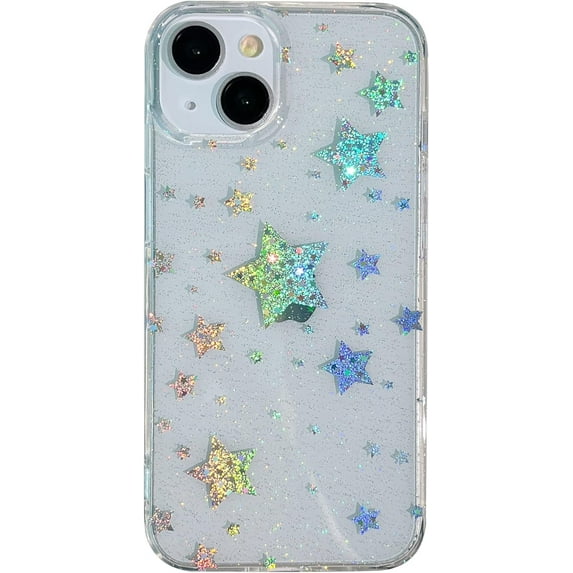 Laser Colorful Glitter Bling Sparkling Star Protection Clear Soft Compatible with iPhone Case (Star,iPhone 13 Pro)