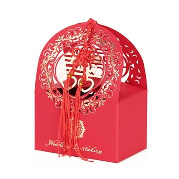 Laser Cut Chinese Style Gift Decorative Wedding Candy Box Paper Boxes Party, Red - 10 Piece