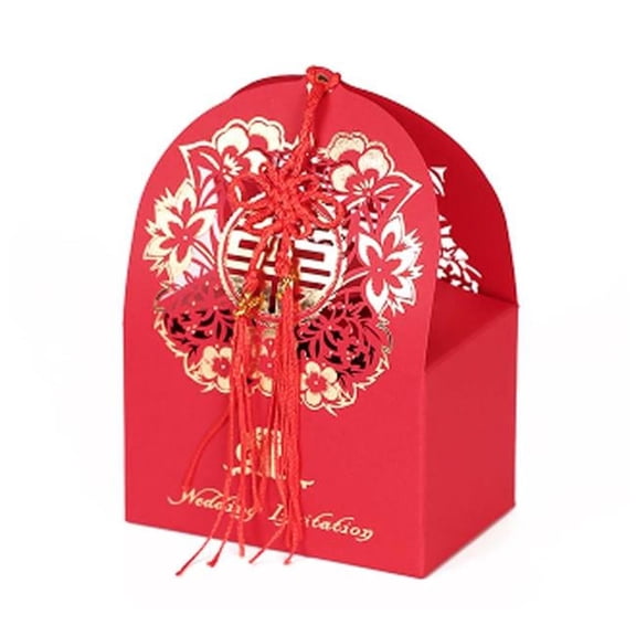 Laser Cut Chinese Style Gift Red Table Candy Boxes Favor for Wedding, Red - 10 Piece