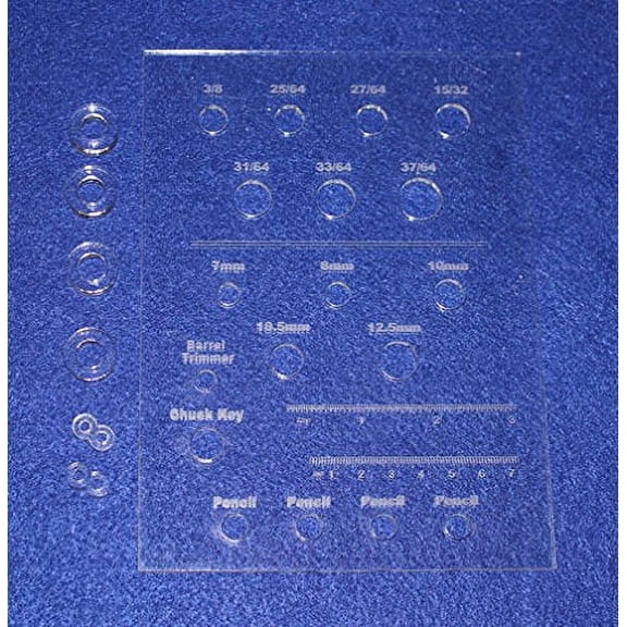 Laser Cut Drill Bit Storage Acrylic Template - Common Pen Turner Sizes 1/8"