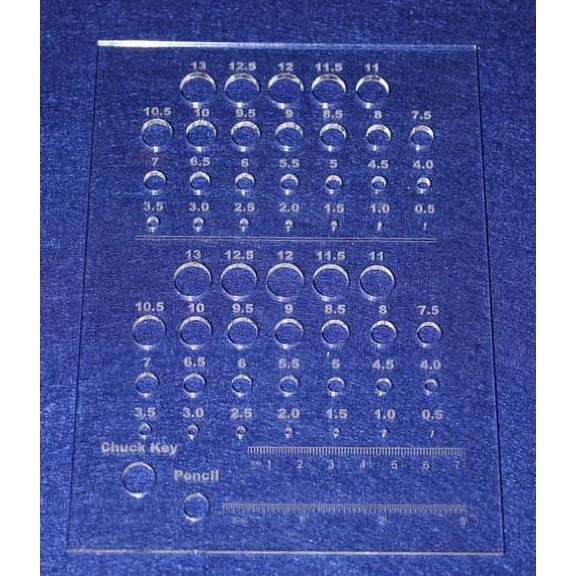 Laser Cut Drill Bit Storage Acrylic Template -Metric Small Sizes 1/8"