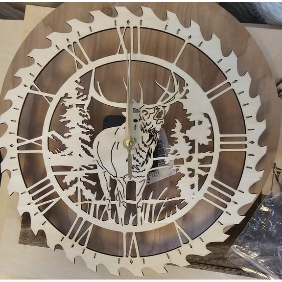 JRB Wood & Leather Laser Cut Elk Sawblade Clock