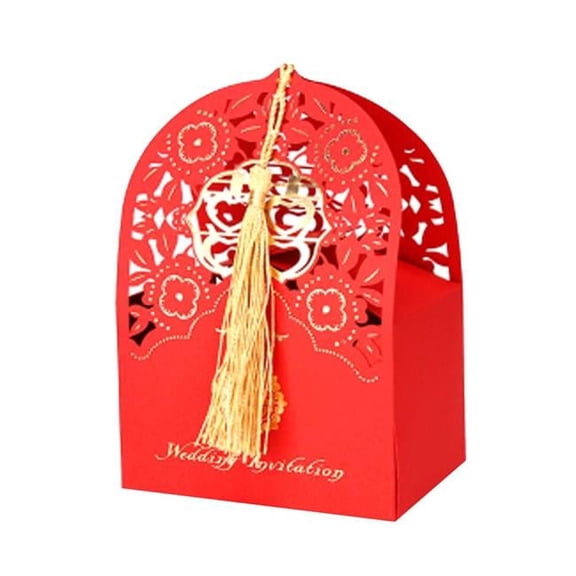 Laser Cut Favor Chinese Wedding Small Candy Box Paper Gift Decorative Boxes, Red - 10 Piece