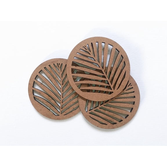 Laser Cut Mandala & Leaf Wooden Coasters – Decorative Tabletop Set – MDF Pinkish Brown – 3 Inch Diameter Home Décor
