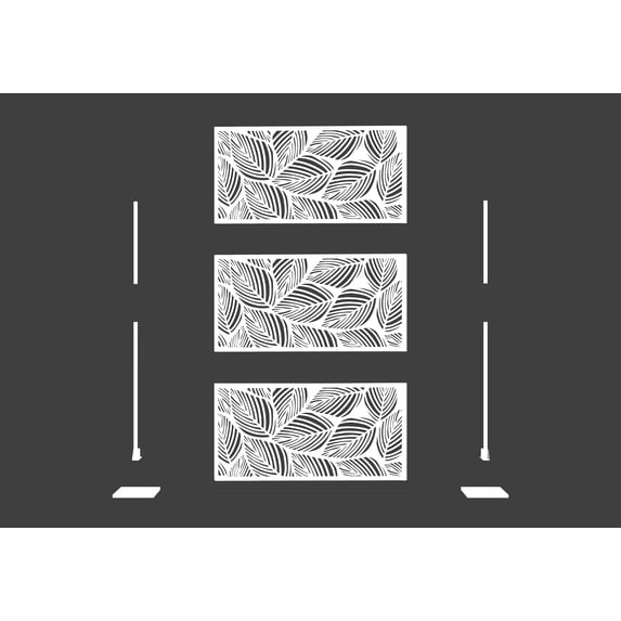 Laser Cut Metal Privacy Panel, Room divider, Privacy Screen, Metal Fencing, White color combo set(4'x6')