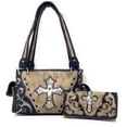 thumbnail image 1 of Laser Cut Premium Rhinestone Cross Western Embroidered Handbag With Matching Wallet in 6 Color, 1 of 6