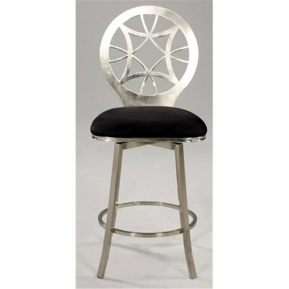 Laser Cut Round Back Memory Swivel Bar Stool - Brushed Nickel Plated