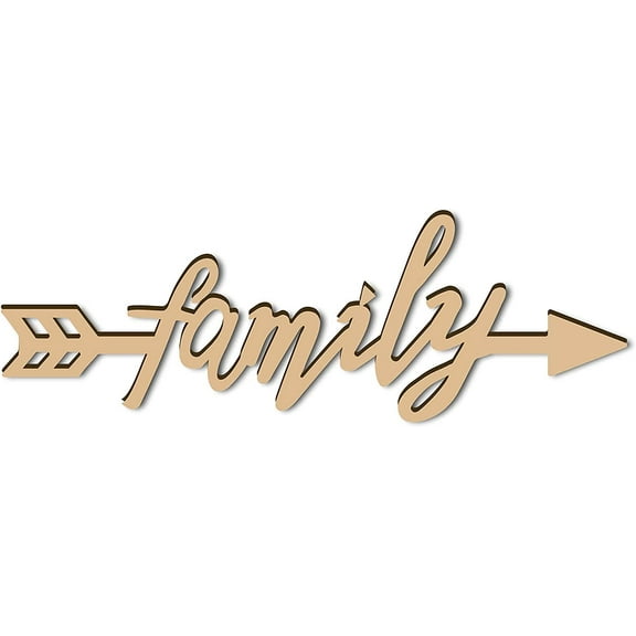 Laser Cut Wood Sign Wall Art Family Letter Sign Arrow Decorative Wall Sculpture Hanging Decor Unfinished for Housewarming Door Wall Room Decoration 28 x 9 x 0.6cm