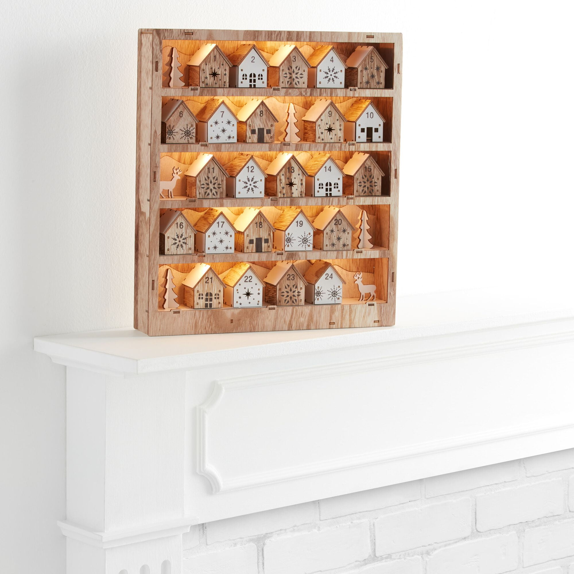 Laser Cut Wood Snowy Houses LED Light Up Advent Calendar Pack of 2