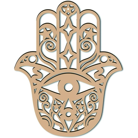 Laser Cut Wooden Wall Sculpture Torus Wall Art Home Decor Meditation Symbol Hamsa Hand/Hand of Fatima/Hand of Miriam BurlyWood 30x24cm
