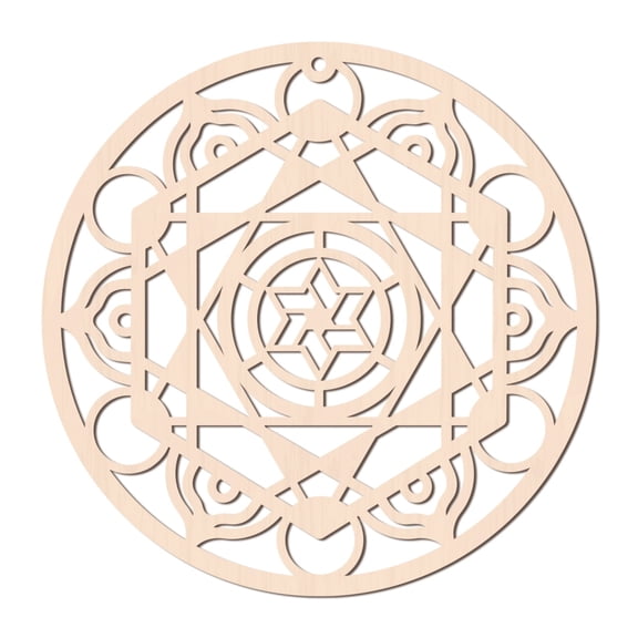 Laser Cut Wooden Wall Sculpture Torus Wall Art Home Decor Meditation Symbol Hanging Artwork Flat Round with Magic Circle BurlyWood 31x0.6cm