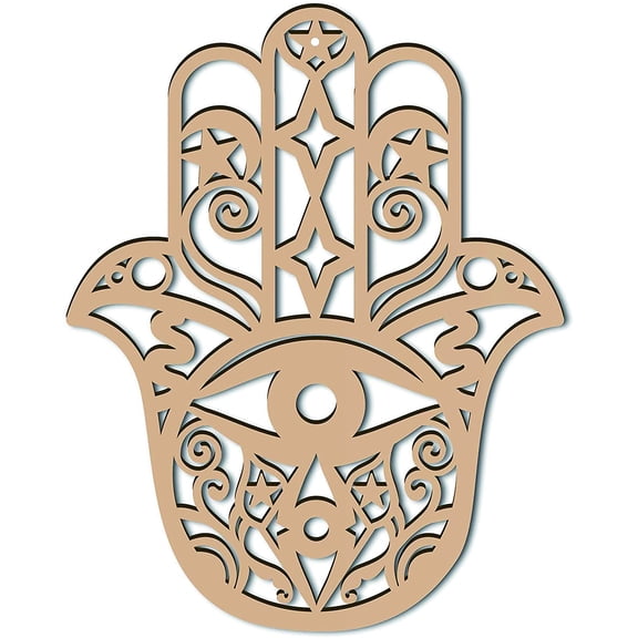 Laser Cut Wooden Wall Sculpture Torus Wall Art Home Decor Symbol Hamsa Hand/Hand of Fatima/Hand of Miriam BurlyWood 30x24x0.6cm for DIY