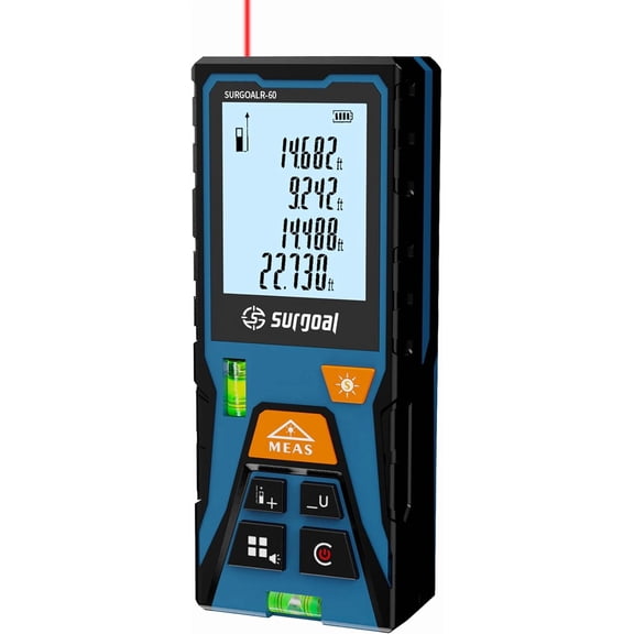 Laser Distance Meter Digital Laser Measuring Tool with LCD Backlit Display, Area Volume Pythagorean, 2mm Accuracy, Class II, Electronic Tape Measure for DIY Construction AAA Battery Powered