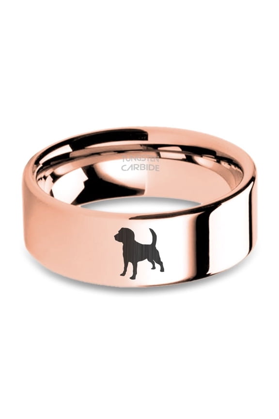Laser Engraved Beagle Dog Pet Rose Gold Tungsten Carbide Ring, 8mm, Size 5