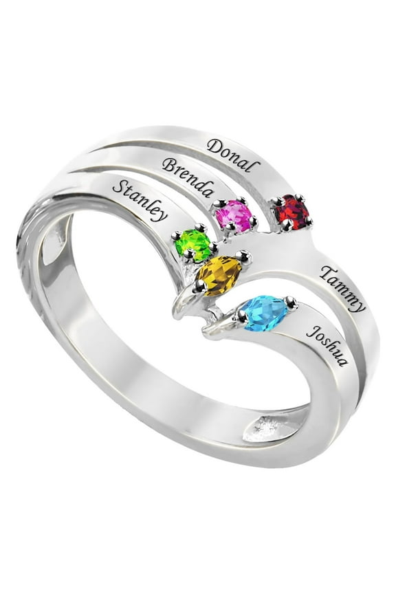 Laser Engraved Family Ring with Up to Five Birthstones