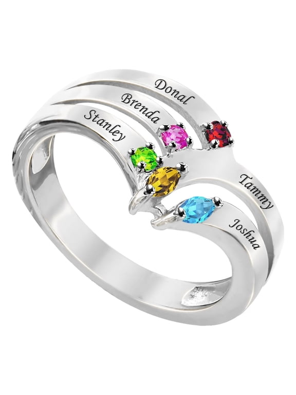 Laser Engraved Family Ring with Up to Five Birthstones