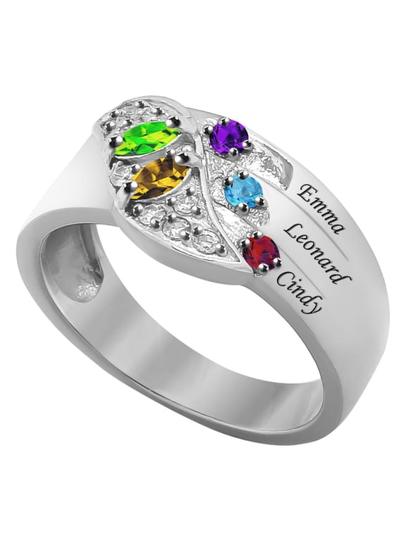 Laser Engraved Family Ring with Up to Five Birthstones