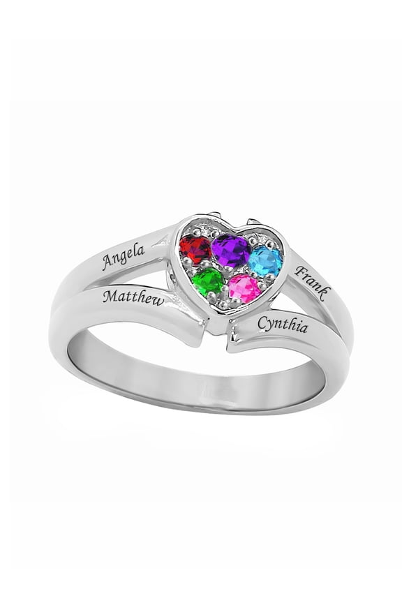 Laser Engraved Family Ring with Up to Five Birthstones