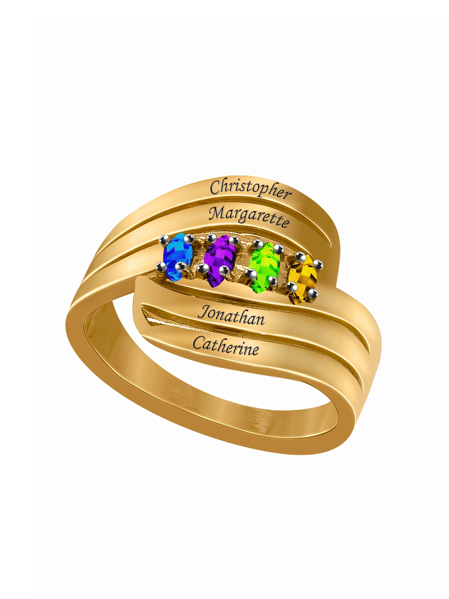 Laser Engraved Family Ring with Up to Four Birthstones