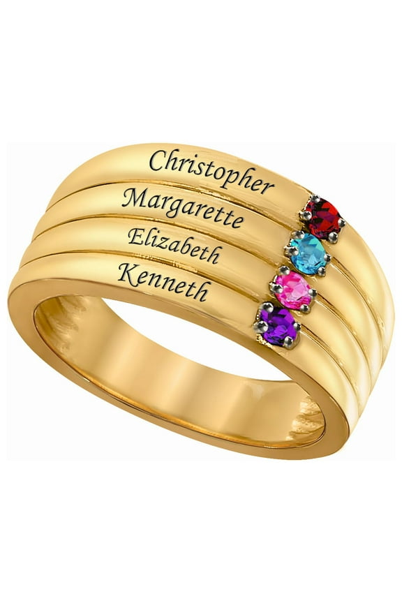 Laser Engraved Family Ring with Up to Four Birthstones