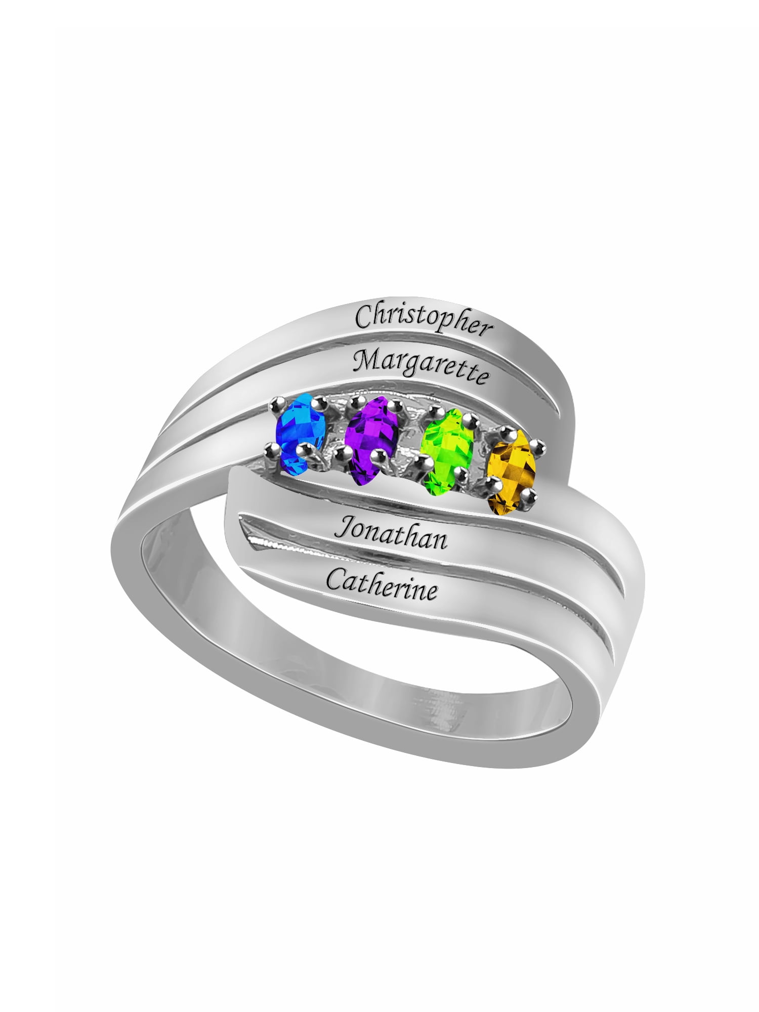 Laser Engraved Family Ring with Up to Four Birthstones - Walmart.com