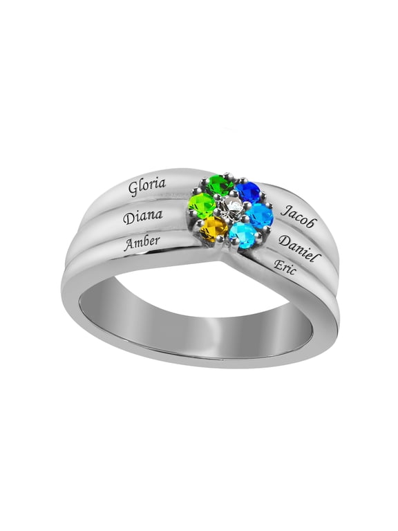 Laser Engraved Family Ring with Up to Six Birthstones